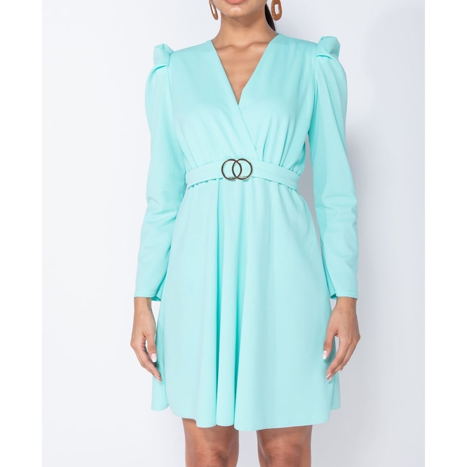 Puffed Sleeve Wrap Front Buckle Detail Mini Dress - Dames - Blauw - Maat: One Size