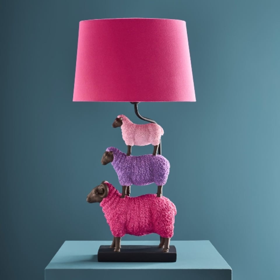 Tafel Lamp Schapen Roze Multicolor 35x67cm Set Met Kap