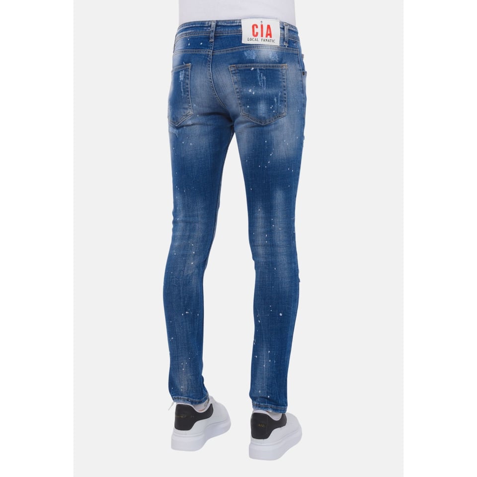 Blue Ripped Stretch Jeans Heren - Slim Fit -1080- Blauw