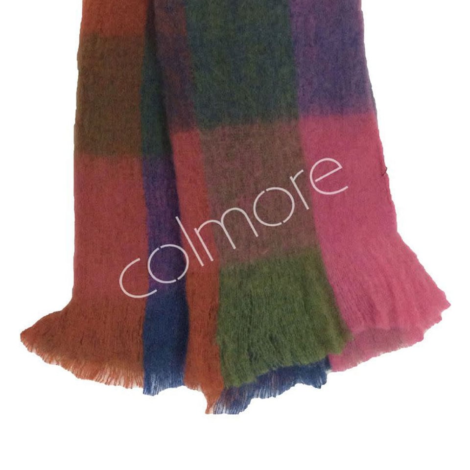 Plaid Roze-Groen-Blauw Wol-Acryl 170x130cm Met Franjes