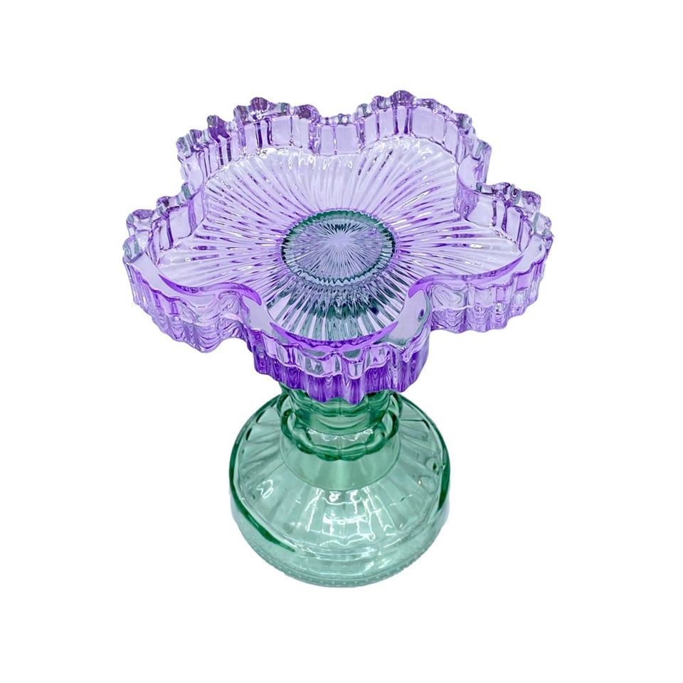 Kandelaar Flower Lila Groen Glas 12x14cm Voor Blokkaars