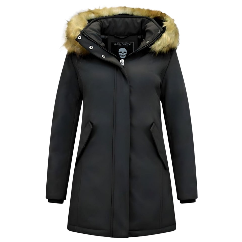 Dames Winterjas Met Imitatie Bontkraag - Slim Fit - Zwart