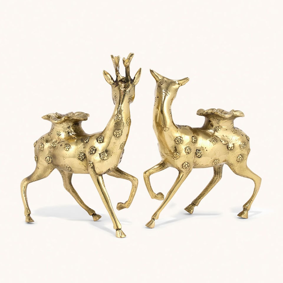 Kandelaars Lovely Deer Hertjes Messing (Set/2) 15x12cm-18x13cm