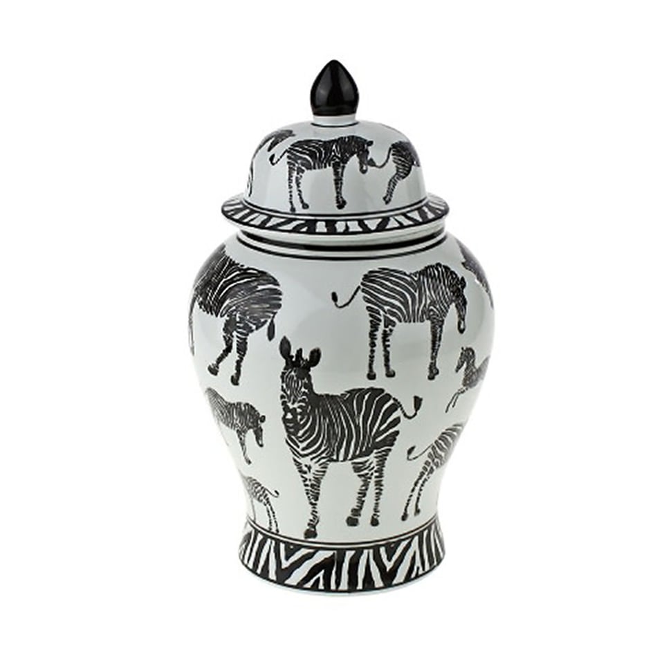 Vaas / Pot Met Deksel Zebra Porselein 21x24cm