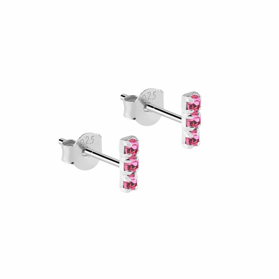 Triple Rose Quartz Stud Earrings 925 Silver - Rose Quartz / 925 Silver / 1.5mm x 5mm