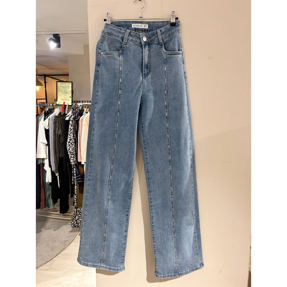 Stretch demin met steentjes / Blue