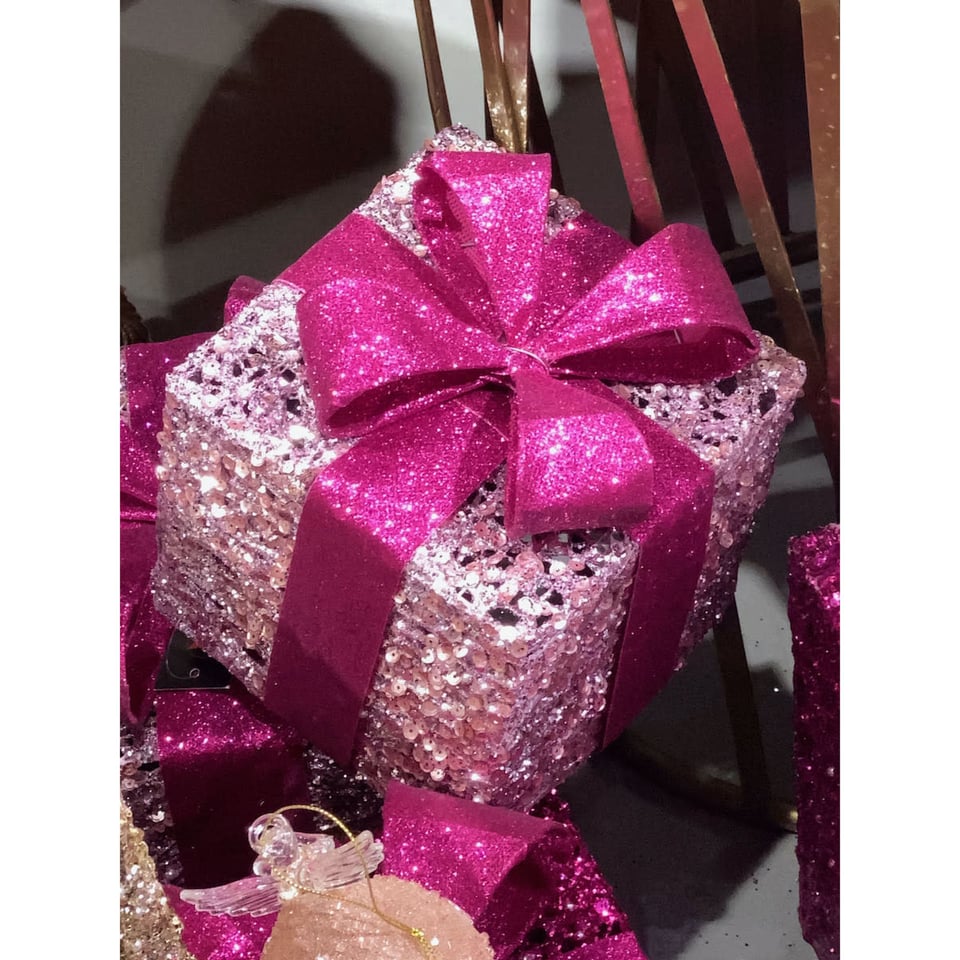 Glitter Pakjes Met Strik en LED Lampjes Div. Kleuren in 3 Maten