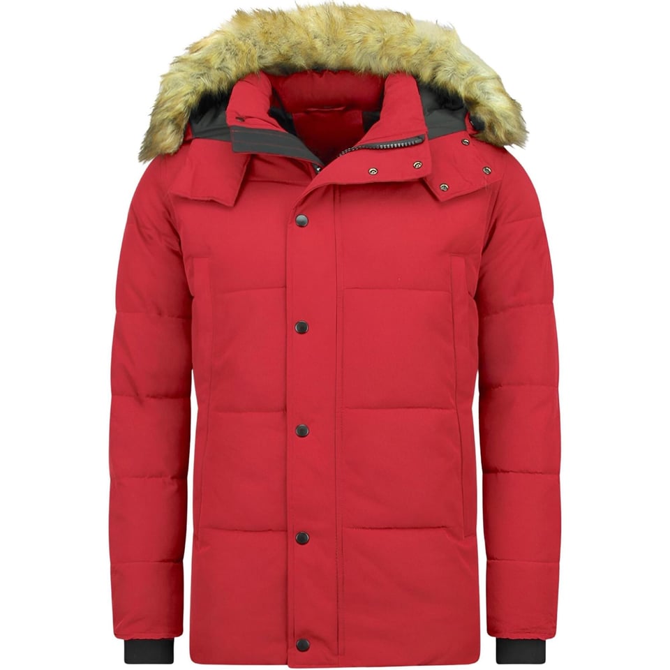 Heren Winterjas Met Bontkraag Rood