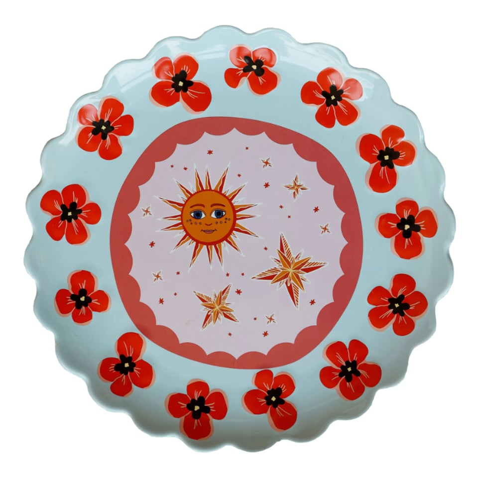Grote Blauwe Schaal Met Klaprozen