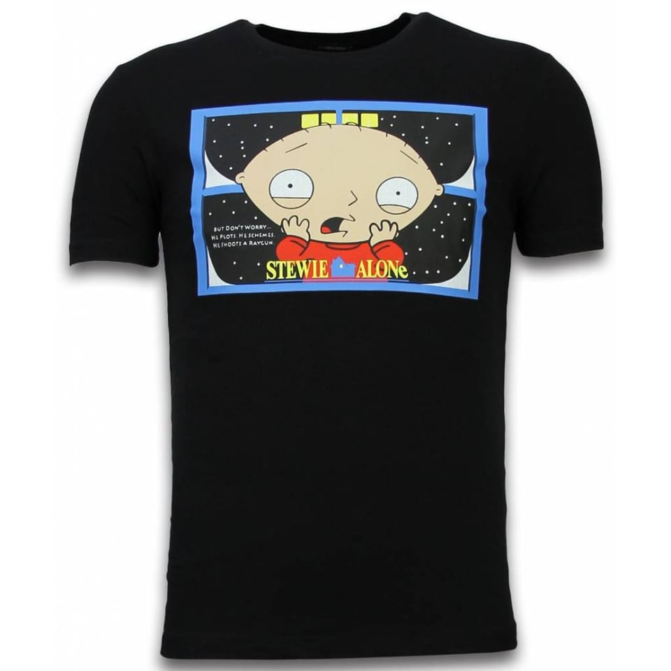 Stewie Home Alone - T-Shirt - Zwart