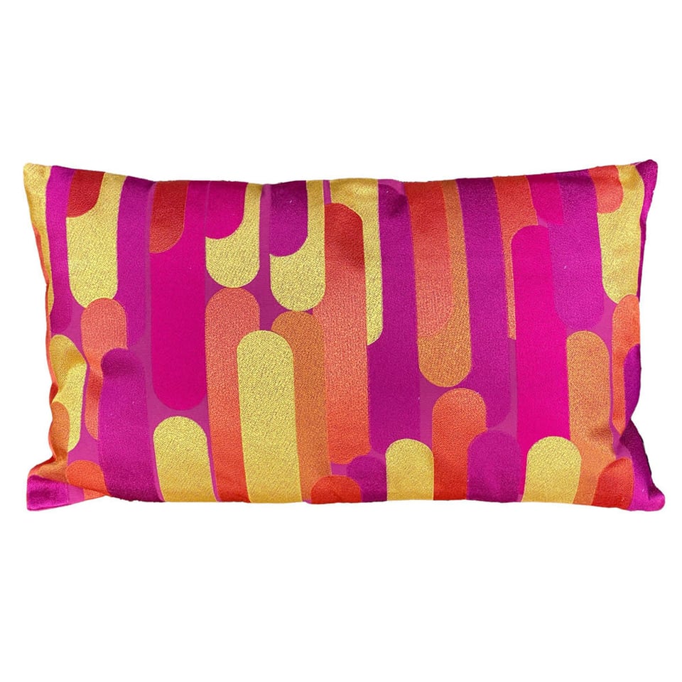Sierkussen Stripes Fuchsia Oranje Goud 60x35cm