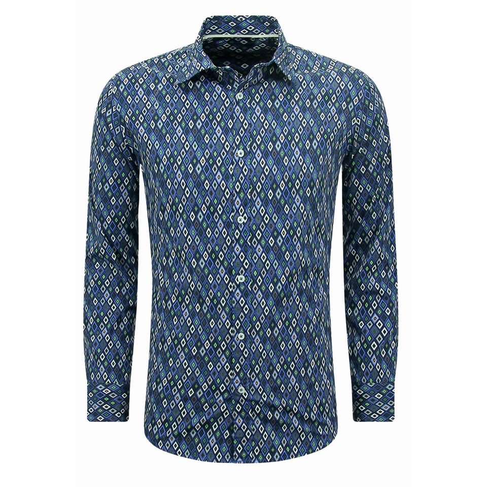 Blouse Heren Volwassenen - Heren Overhemd Slim Fit - Blauw