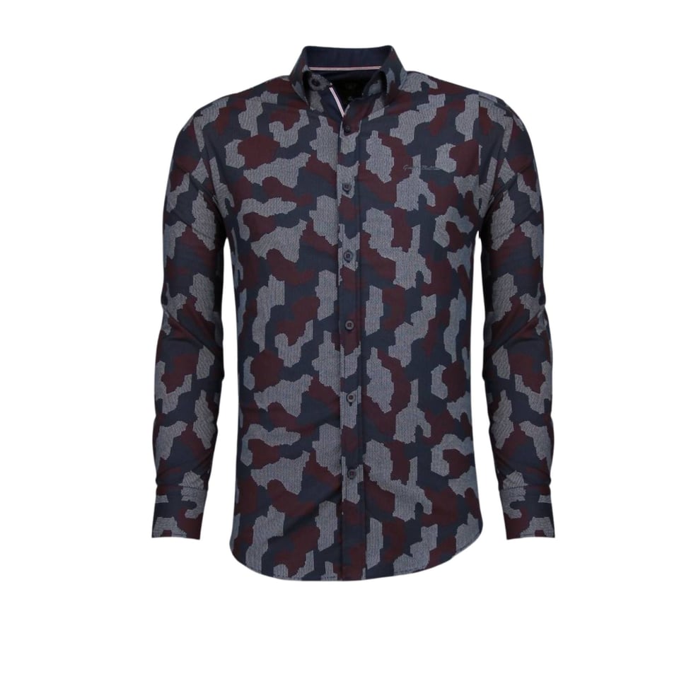 Italiaanse Overhemden - Slim Fit Overhemd - Blouse Dotted Camouflage Pattern - Zwart