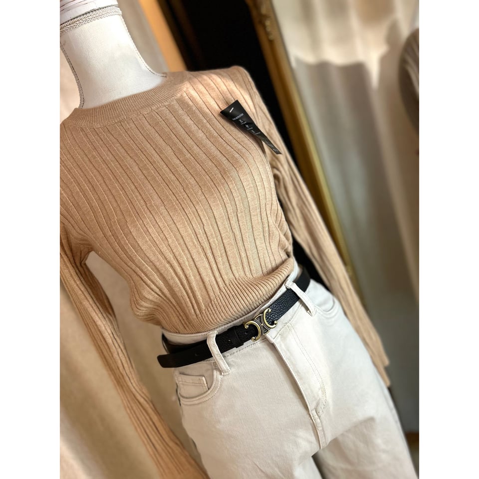 Best basic Ribbed roundneck top / Nude - Onesize