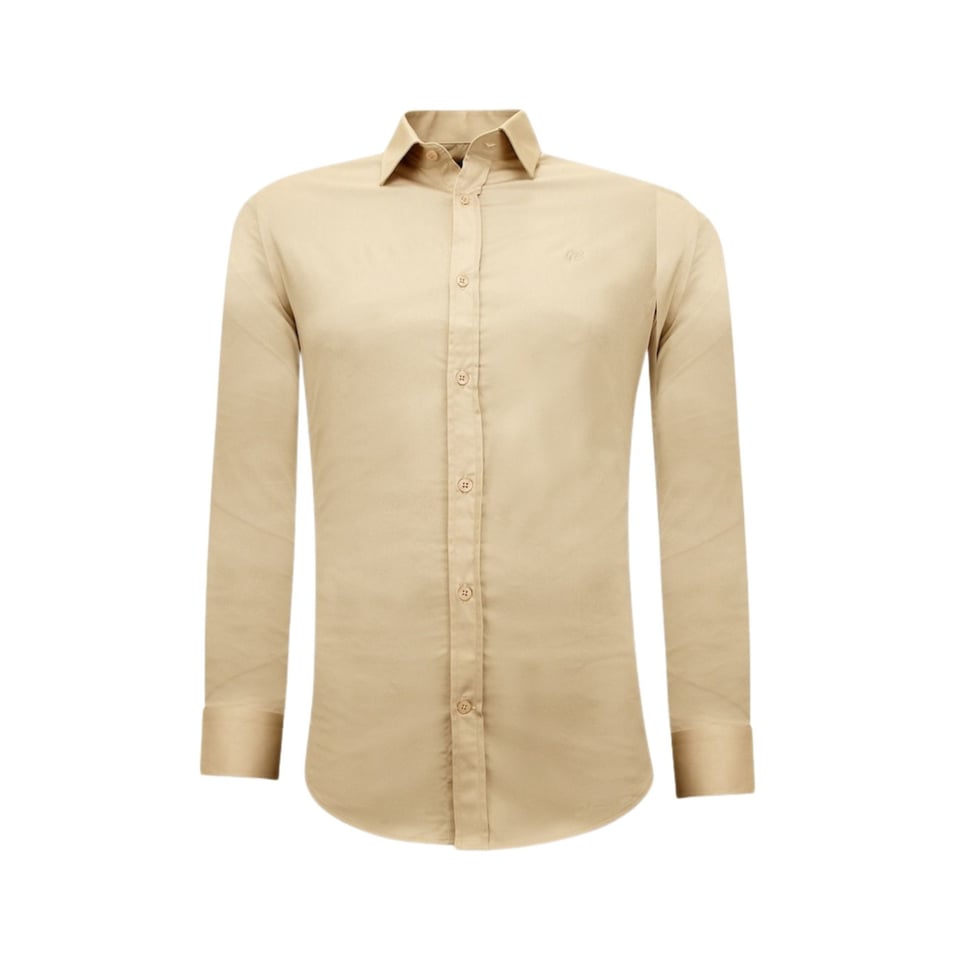 Luxe Blanco Moderne Satijn Overhemd - Slim Fit - 3070 - Beige