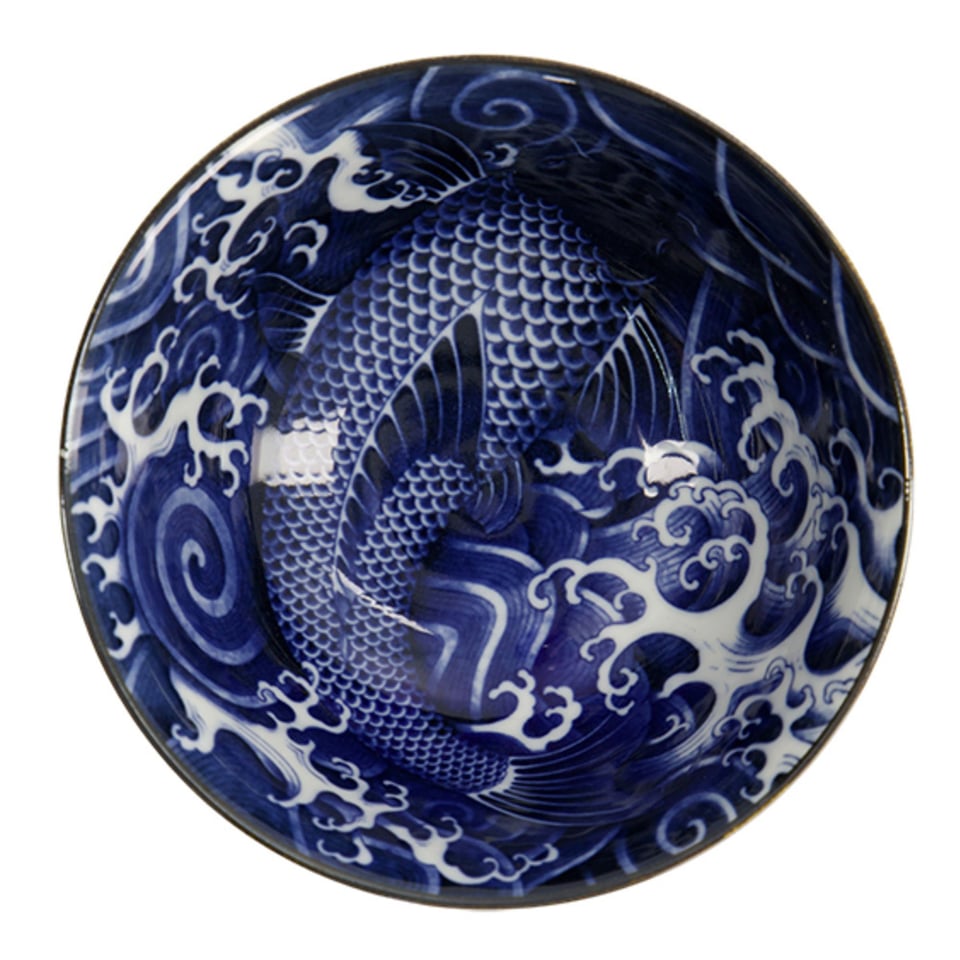 Schaaltje Koi Karper Blauw-Wit Porselein 15x7cm 500ml