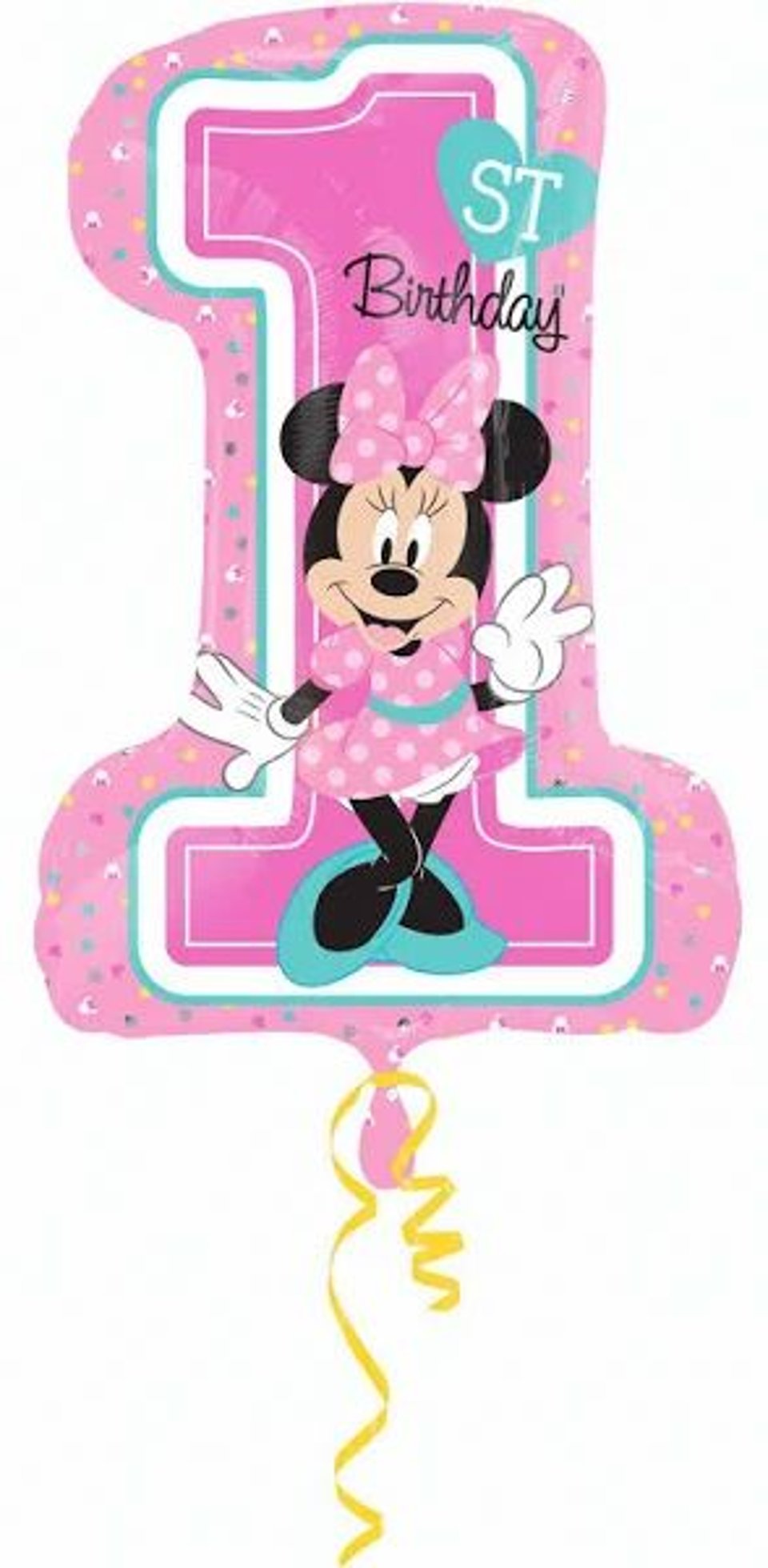 1st Birthday Cijferallon Minnie Mouse Girl  gevuld met helium