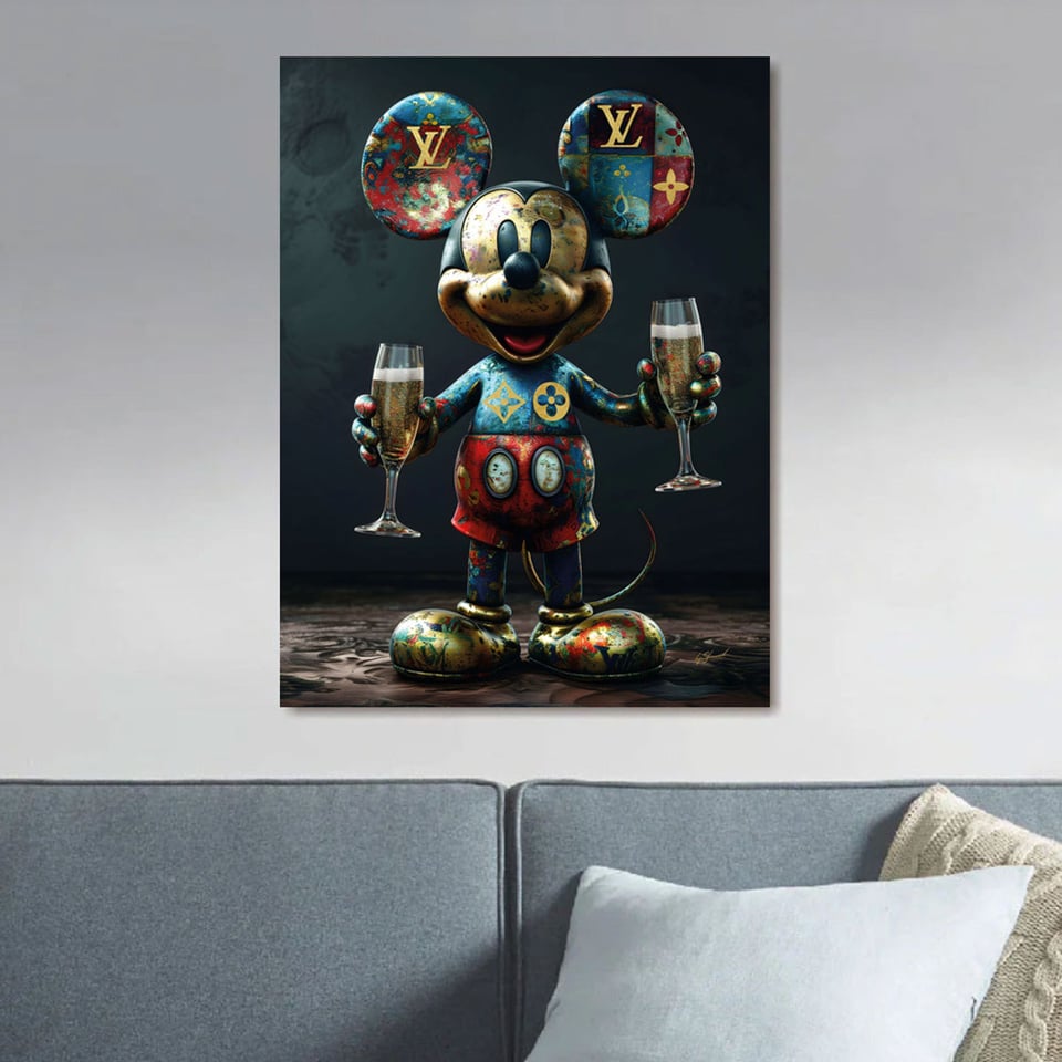 Glasschilderij Louis Vutton Mickey Champagne 60x80cm