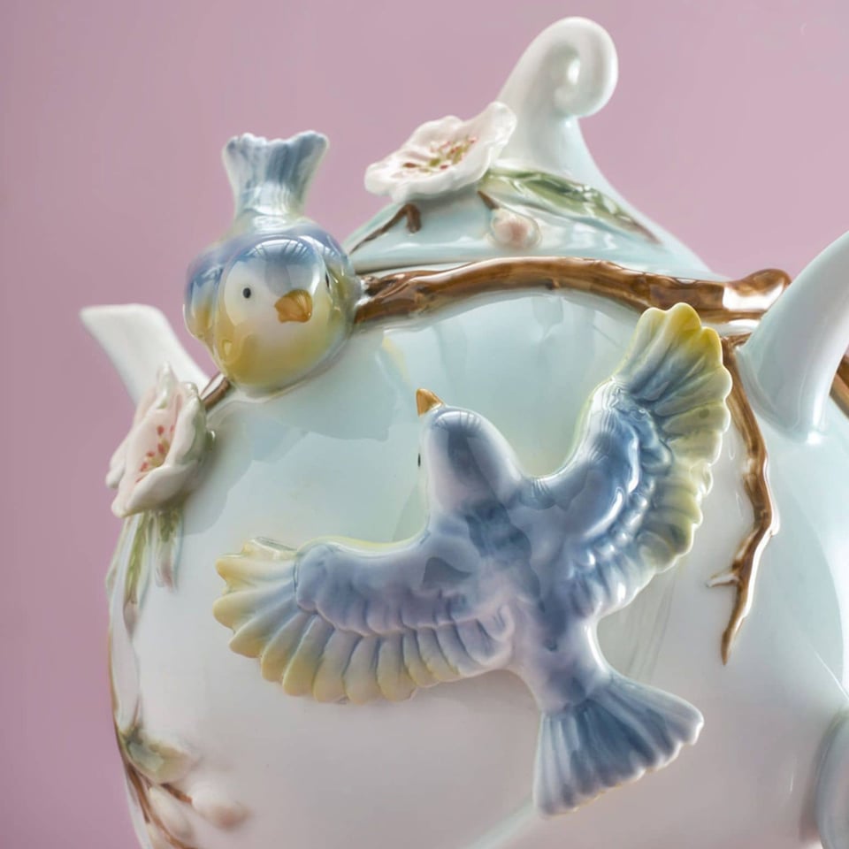 Theeset Vogels en Bloemen Multicolor - Theepot-Melkkan-Suikerpot