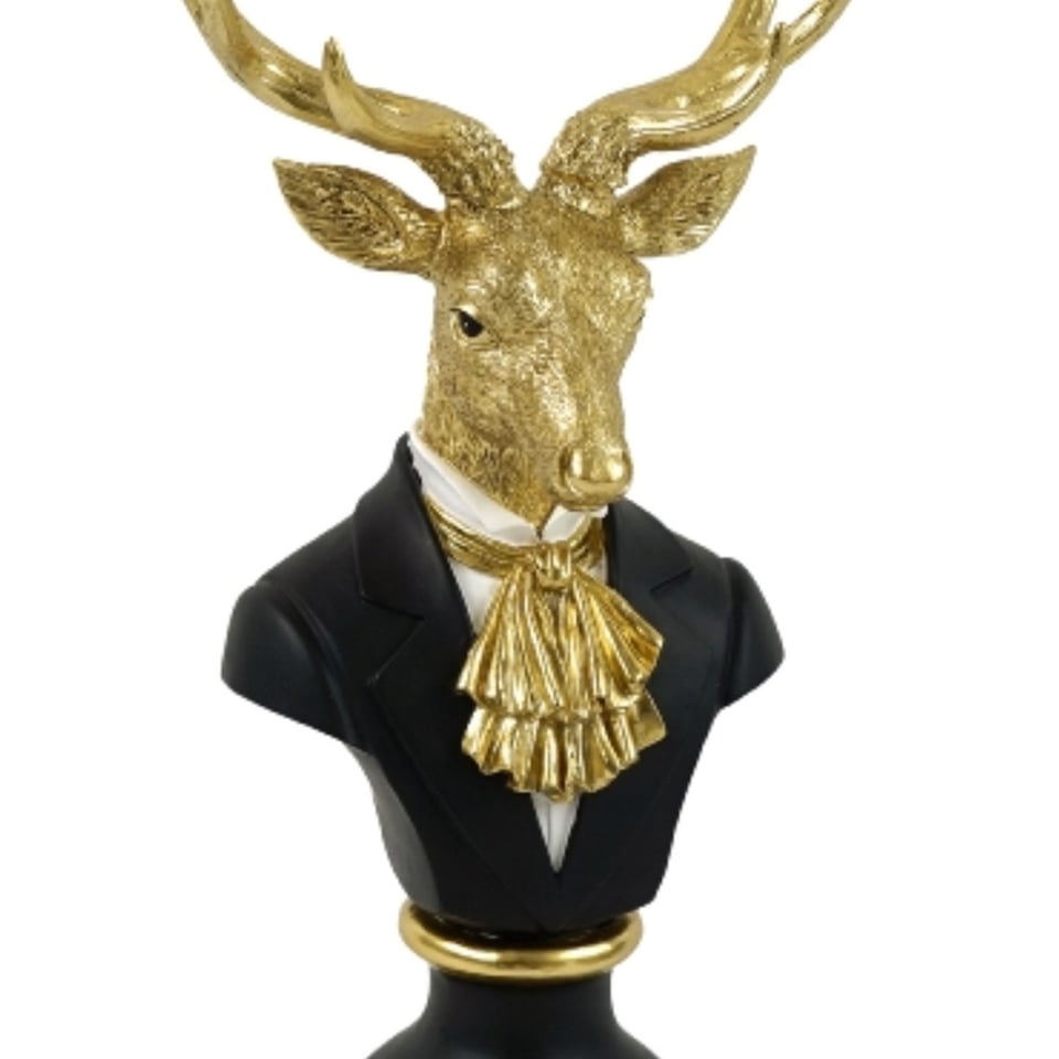 Beeld Buste Hert Zwart Goud Kunststof 28x53cm