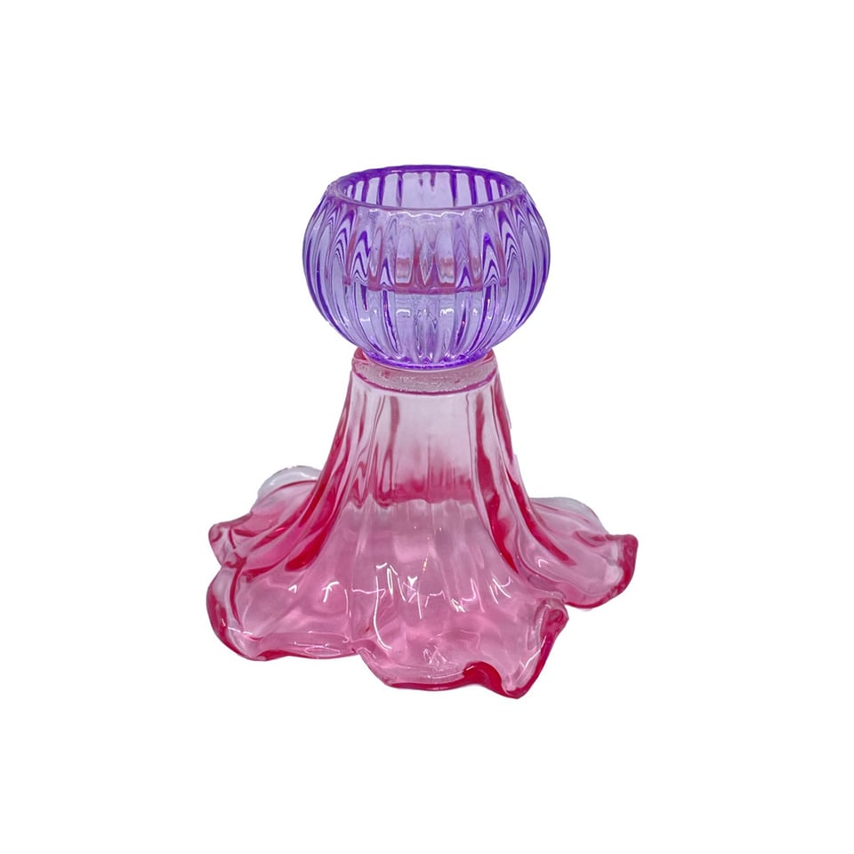Kandelaar-Waxinehouder Bloem Roze-Lila Glas 13x12cm