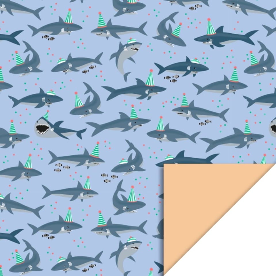 Rol Inpakpapier Shark Glossy Blue - Peach