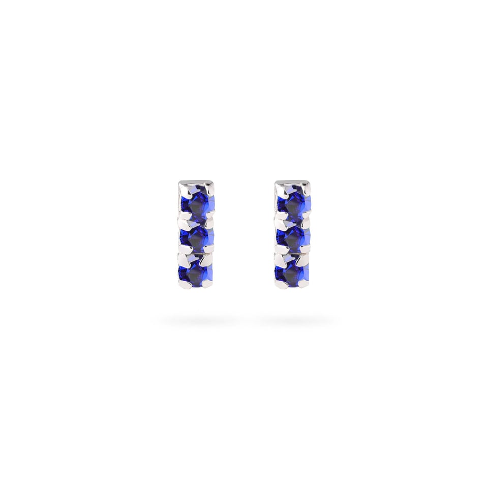 Triple Sapphire Stud Earrings 925 Silver - Sapphire / 925 Silver / 1.5mm x 5mm