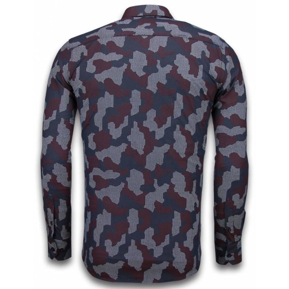 Italiaanse Overhemden - Slim Fit Overhemd - Blouse Dotted Camouflage Pattern - Zwart