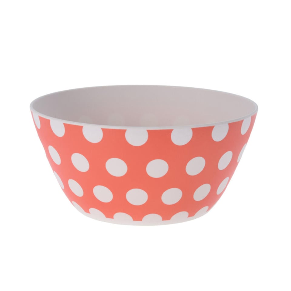 Melamine Sla- of Serveerschaal Met Witte Stippen, Kies Uit: Turquoise, Koraalrood, Roze, Geel, Mintgroen Ø 25,5 Cm, 11,5 Cm Hoog