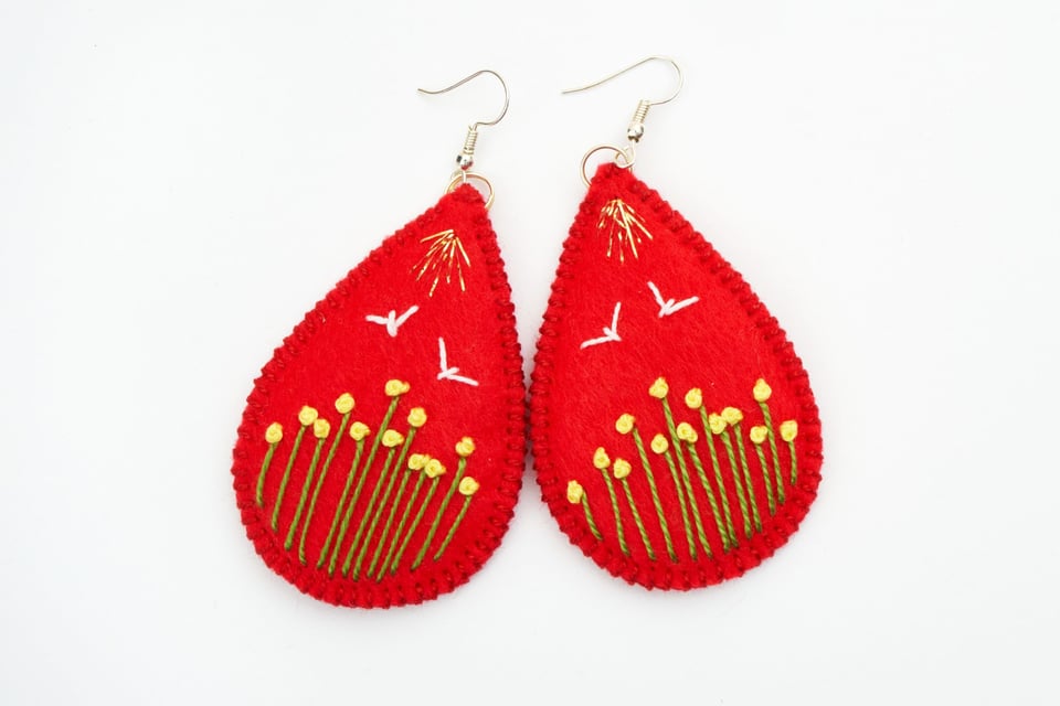 Embroidery Earrings Red