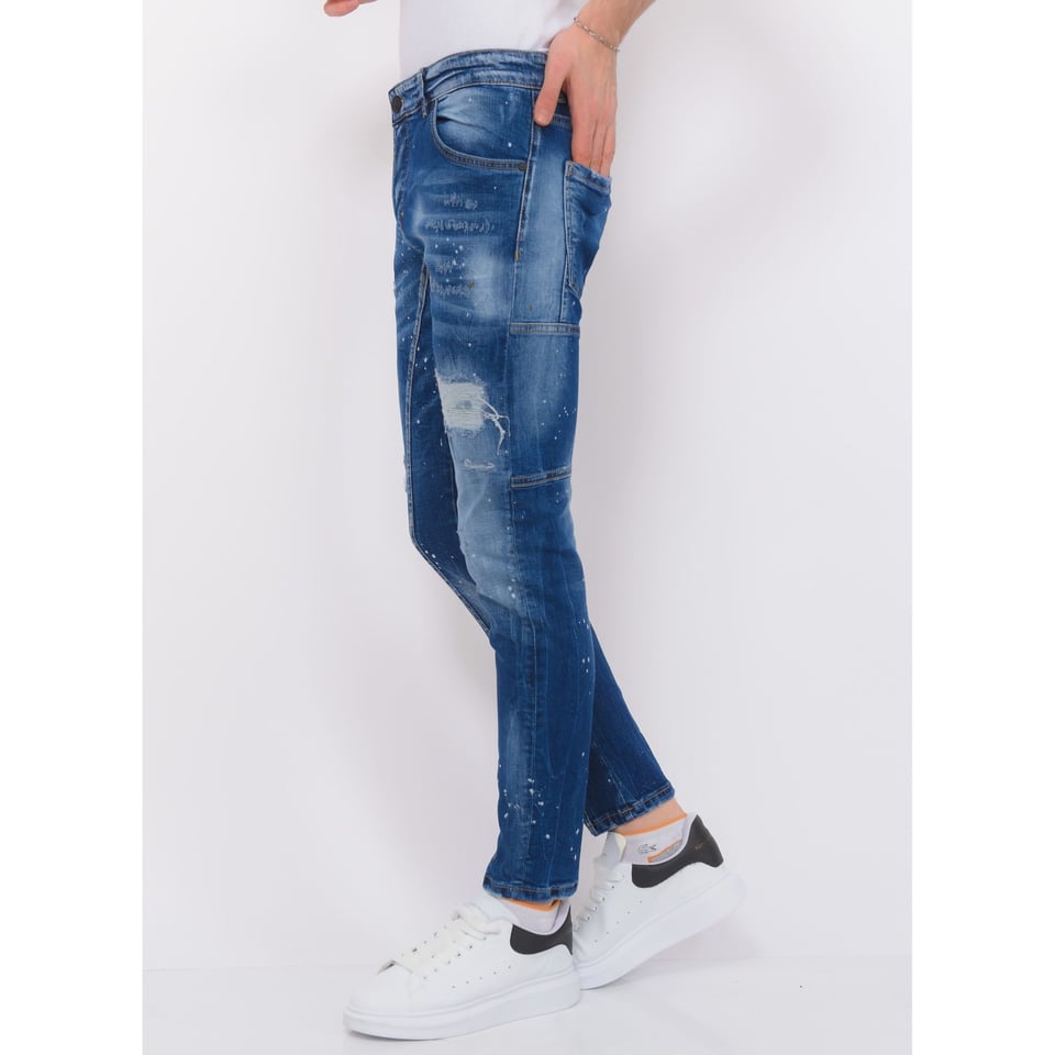 Destroyed Jeans Heren Stonewashed - Slim Fit -1083- Blauw