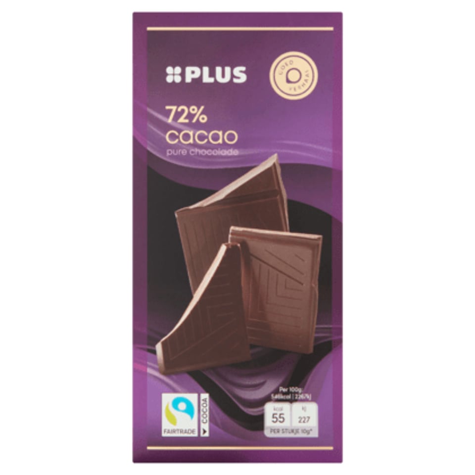 PLUS Chocoladereep Puur 72% Fairtrade
