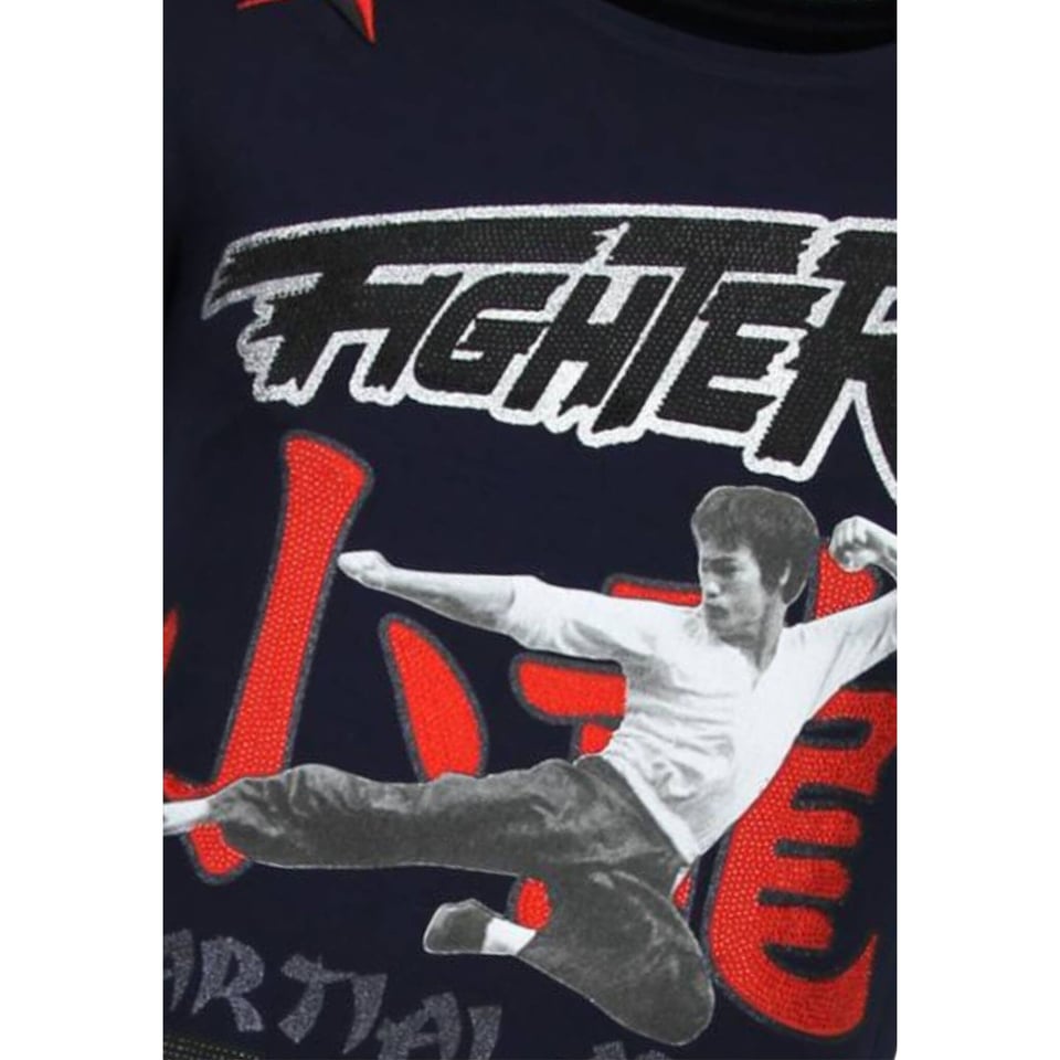 Fighter - Bruce Lee T-Shirt Rhinestones - Navy