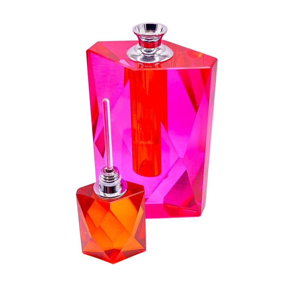 Parfumfles Votief Oranje-Fuchsia Kristal Glas 8x18x5cm