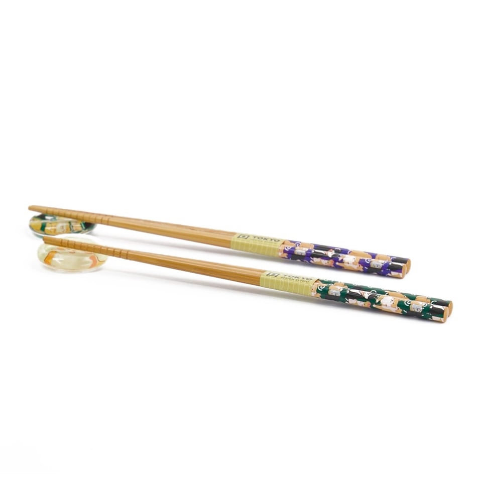 Eetstokjes Shiba Dog Met Opleggers Set 2 in Cadeau Doos