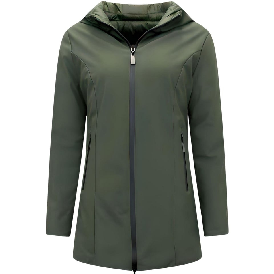 Double Face Dames Jassen Parka - Slim Fit - Groen