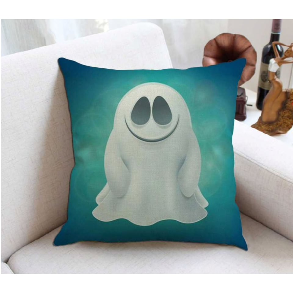Kussenhoes blauw, turquoise, wit. Kussenhoes grappige print Spookje. Leuke kussenhoes voor kinderkamer. 45x45. SET van 2.