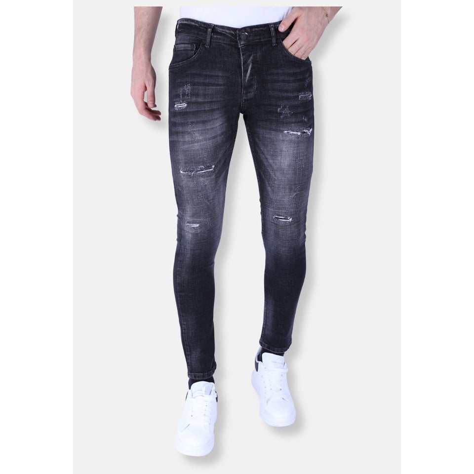 Stonewash Mannen Jeans Slim Fit Met Scheuren - 1096 - Grijs