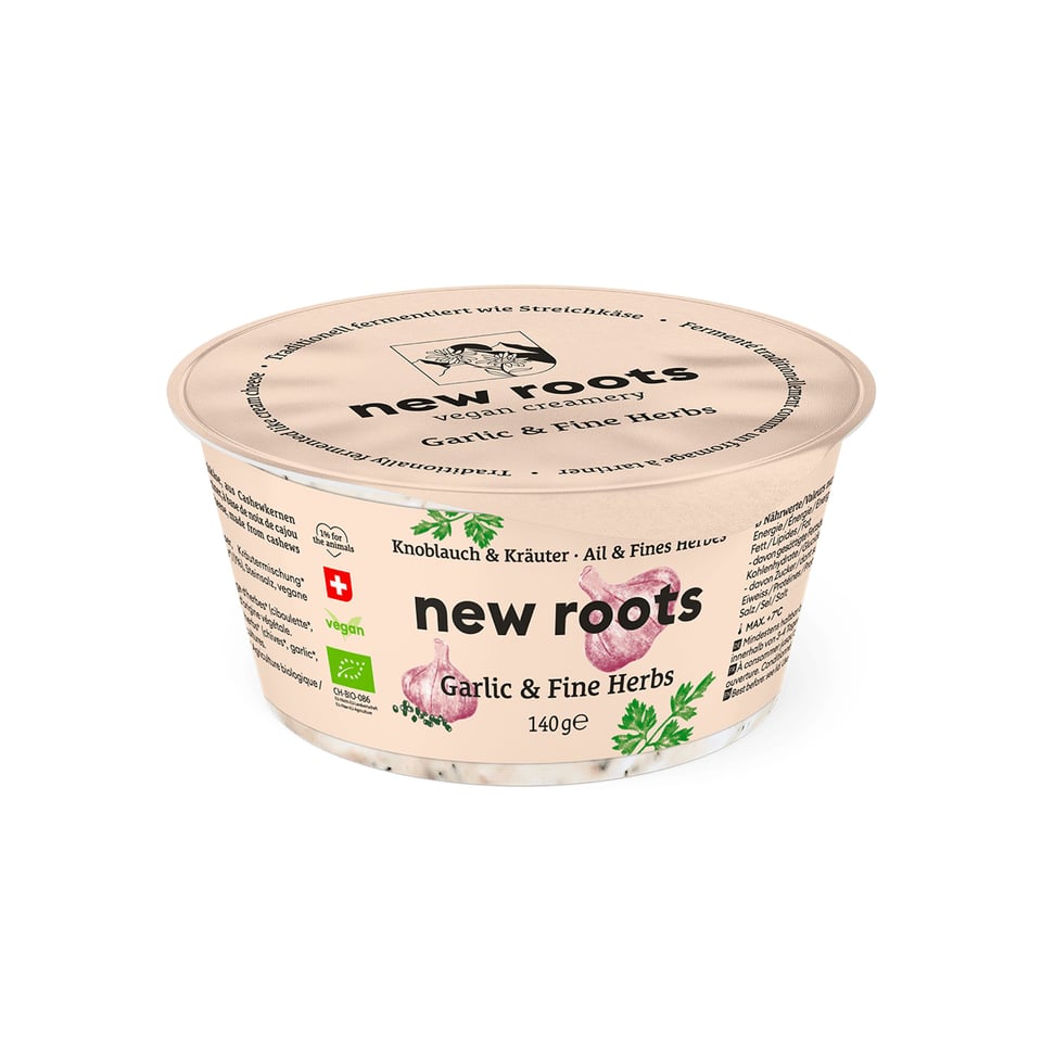 New Roots Vegan Creamery Knoblauch & Kräuter Alternative Zu Streichkäse, BIO, 140g