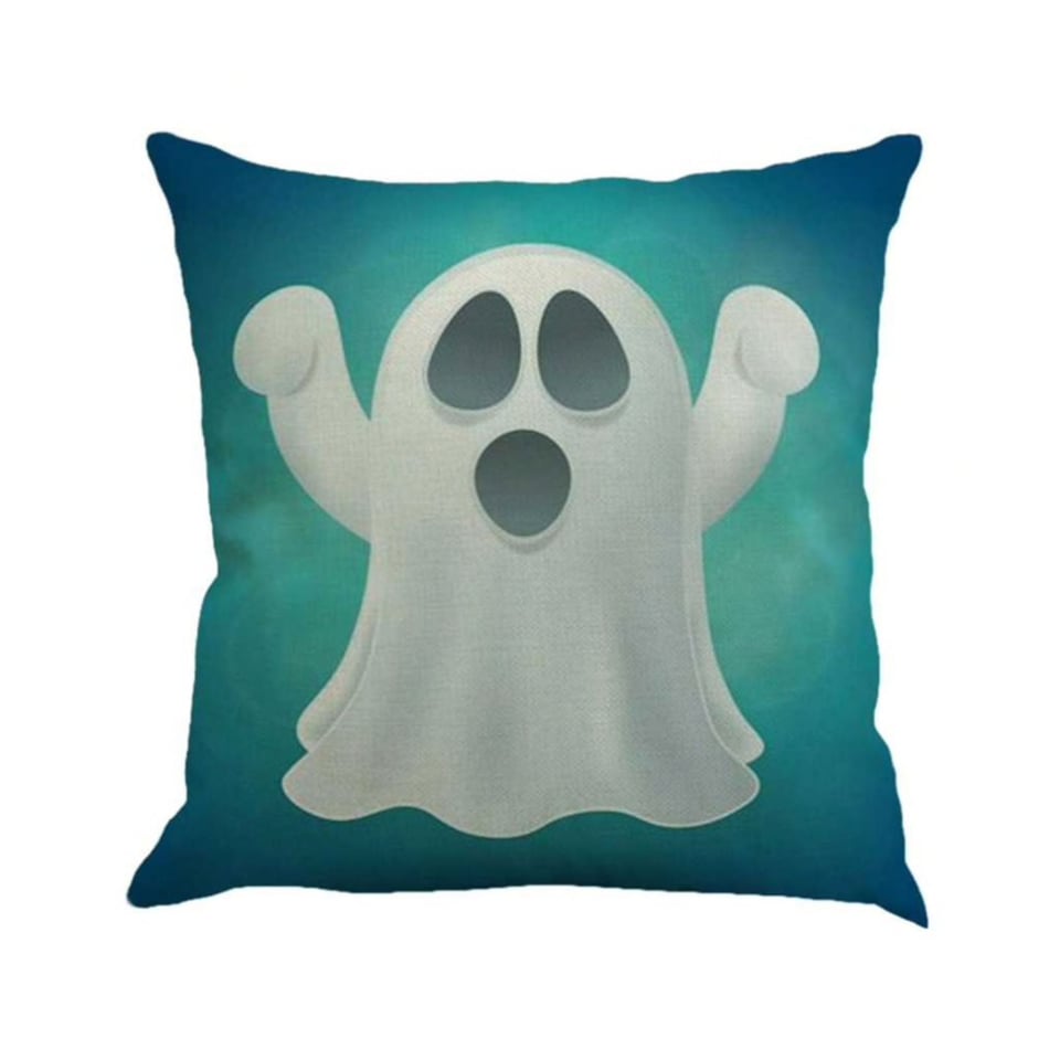 Kussenhoes blauw, turquoise, wit. Kussenhoes grappige print Spookje. Leuke kussenhoes voor kinderkamer. 45x45. SET van 2.
