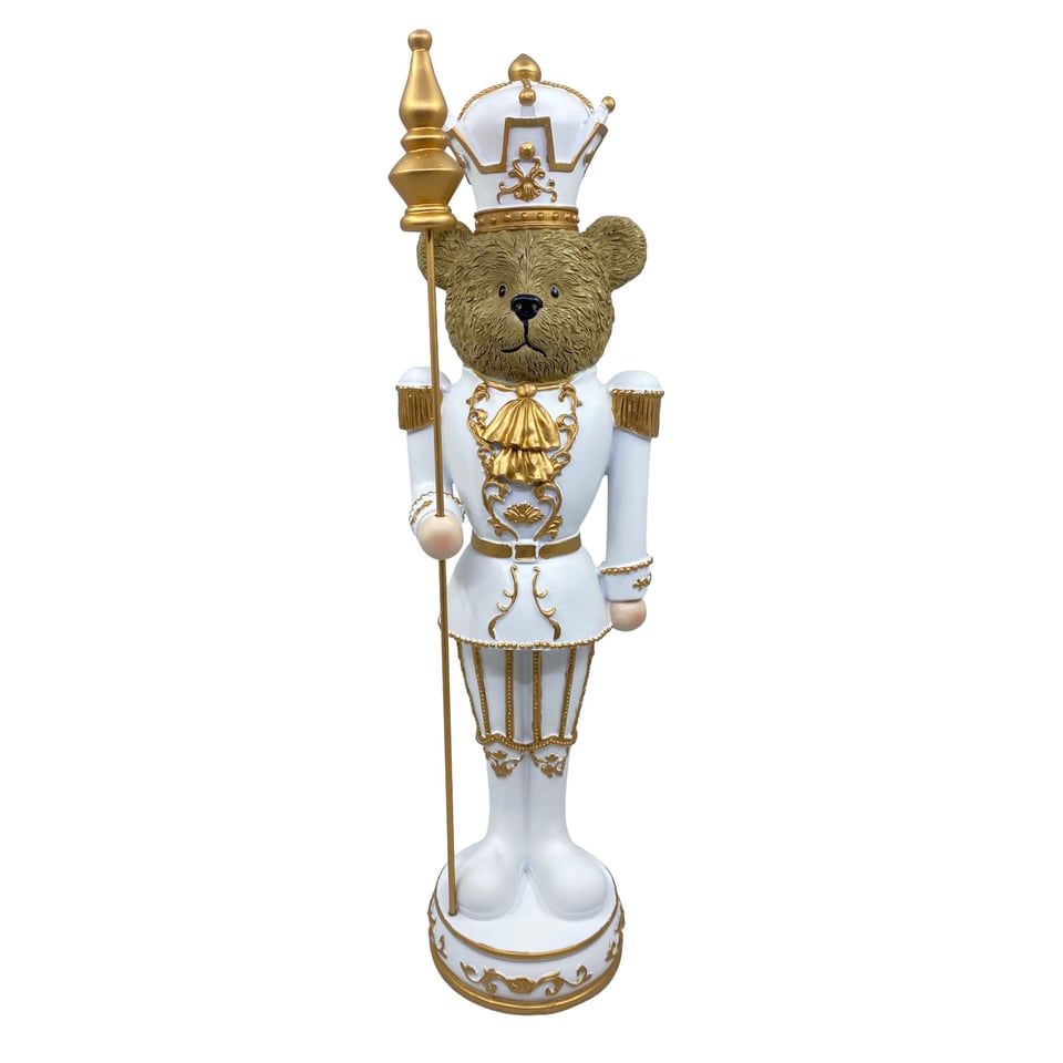 Beeld Notenkraker Beer Wit-Goud 14x47cm