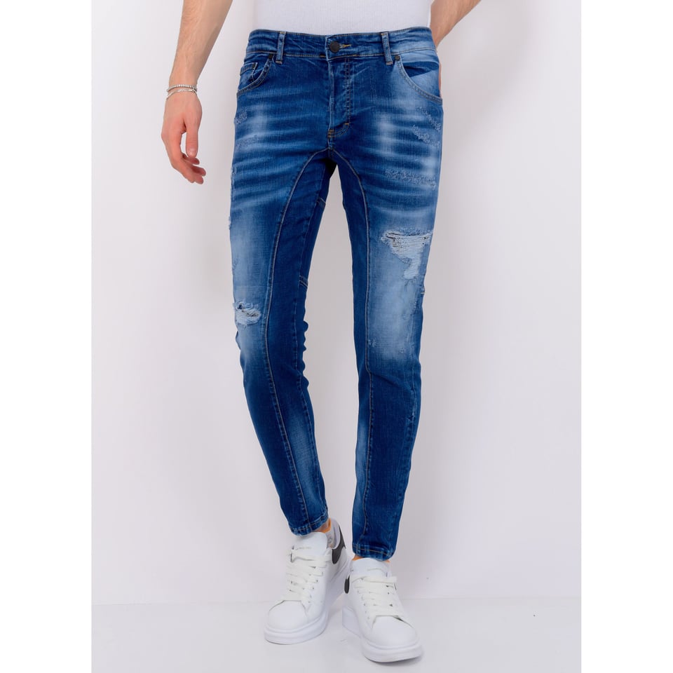 Distressed Ripped Jeans Heren - Slim Fit -1082- Blauw
