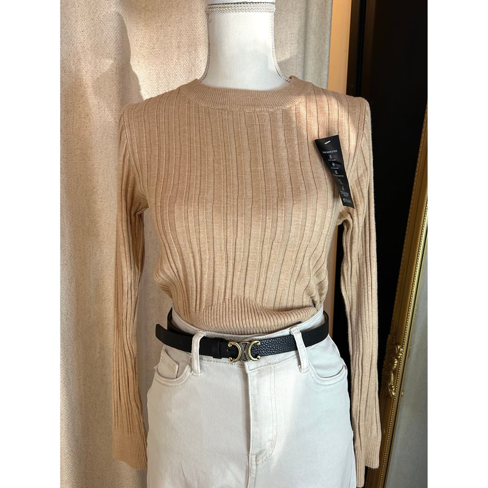 Best basic Ribbed roundneck top / Nude - Onesize