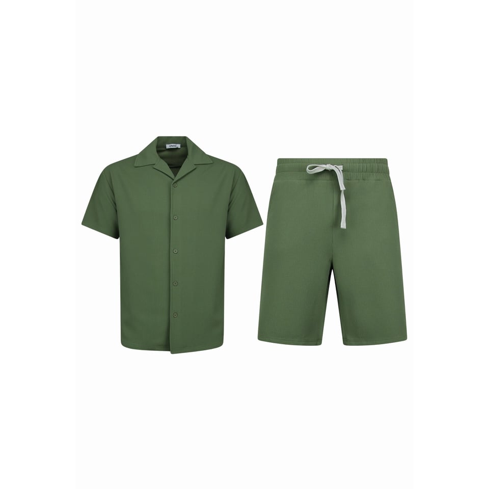 Twinset - Ribbed Oversized Shirt - Zomerset Heren - Two Piece Setje - Co Ord Set - 915 - Groen