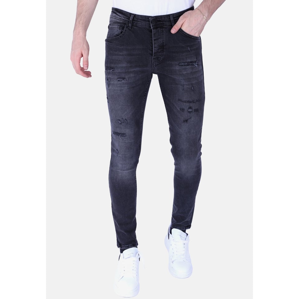 Ripped Jeans Voor Mannen Slim Fit Met Stretch - 1104 - Zwart