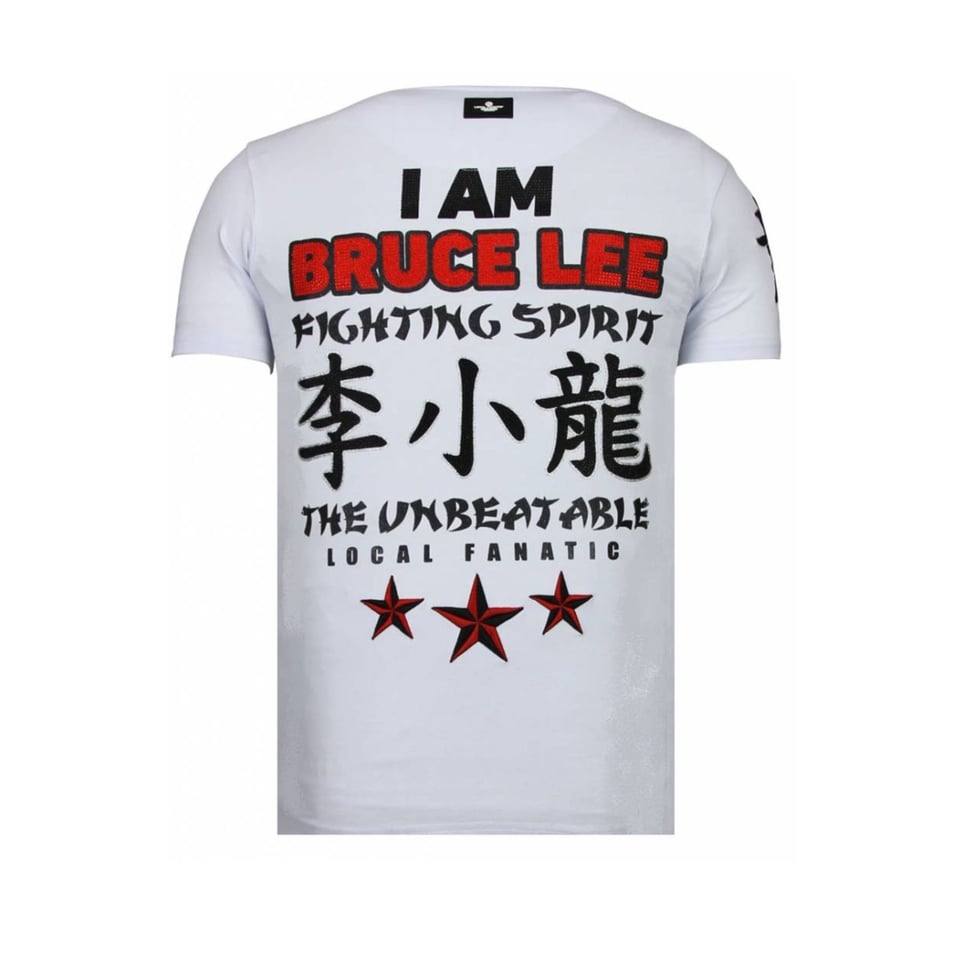 Fighter - Bruce Lee T-Shirt Rhinestones - Wit