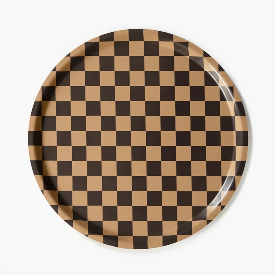Blu Kat Dienblad Chocolate/ Gold Checker Rond 38cm