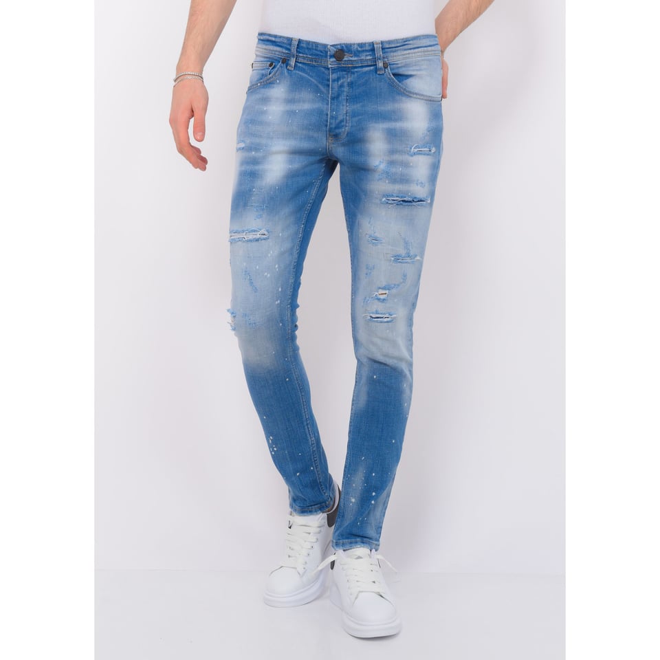 Blue Ripped SkaterJeans Heren - Slim Fit -1078- Blauw