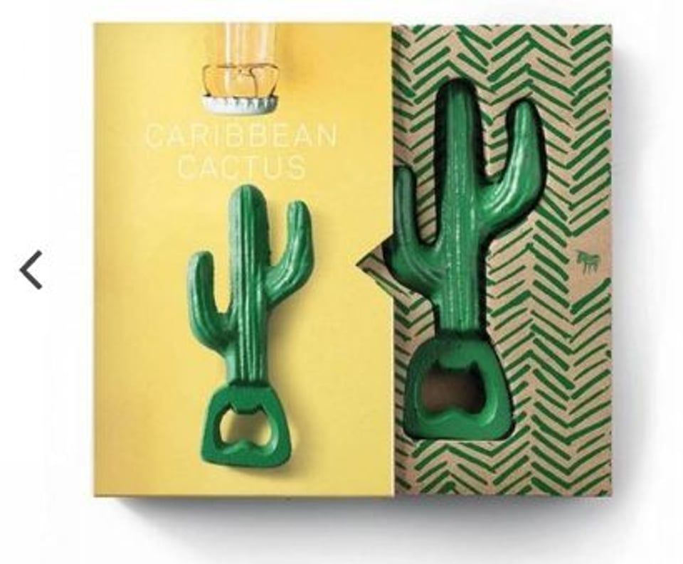 Flesopener Carabbian Cactus Metaal - Color: Green - Size: Ca. 5 - 8x2 - 2x13cm