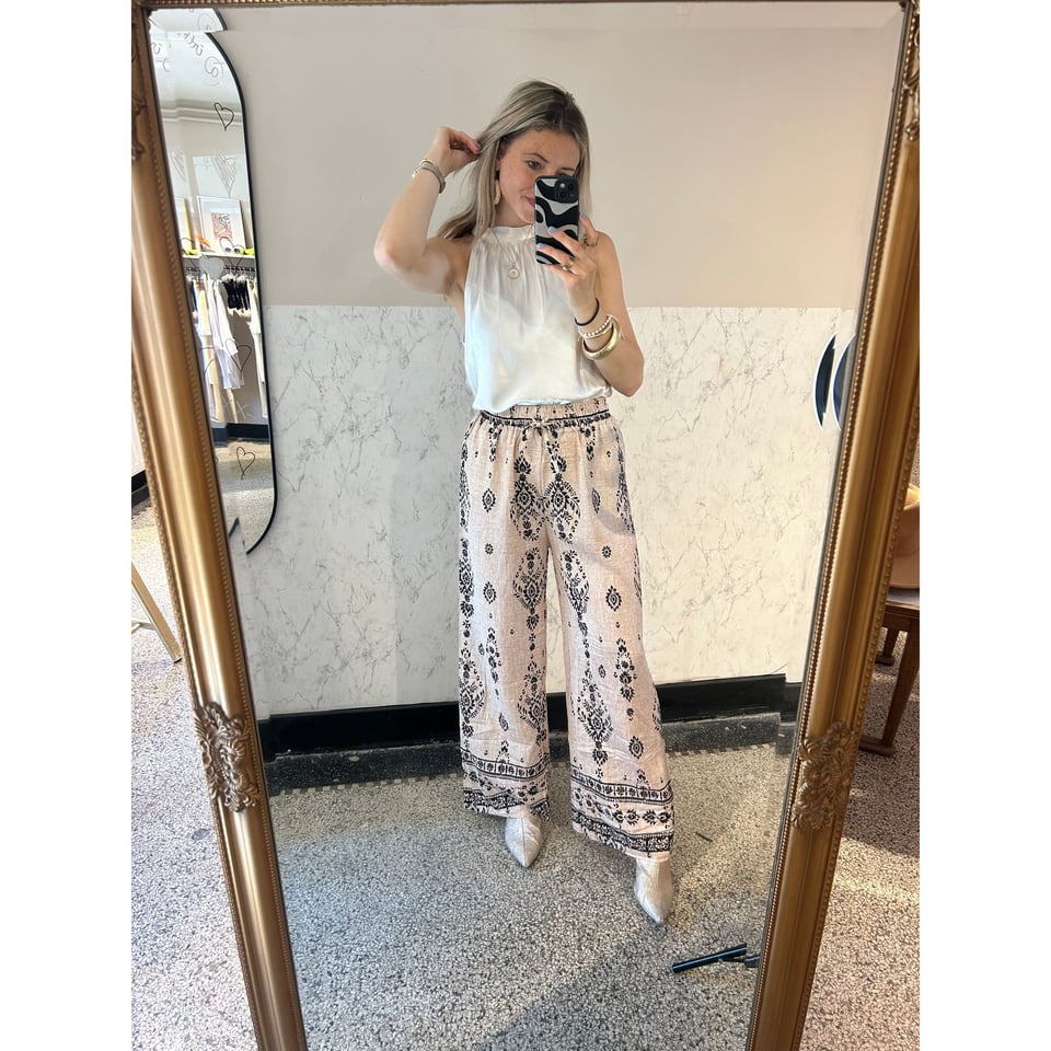 Sand / Black colored Printed Summer pants